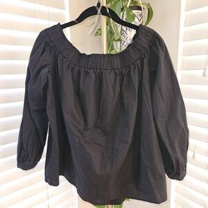 Who What Wear Elegant Black Gathered Blouse